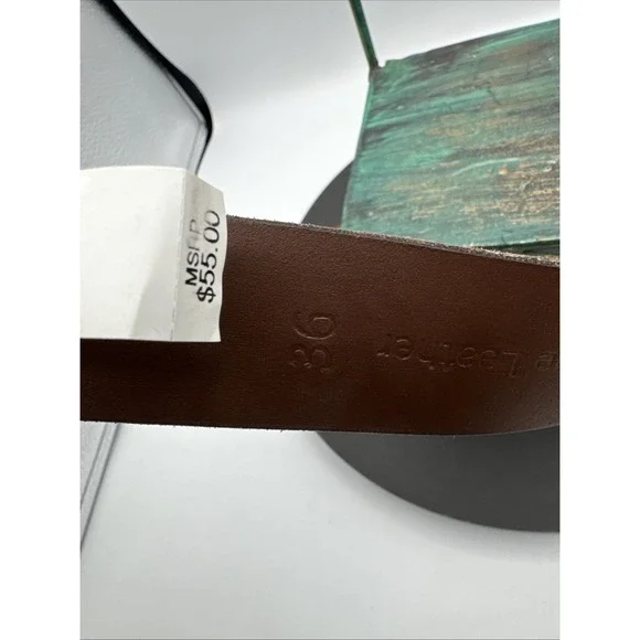 Men's Timberland NWT Brown Leather Belt Brass Buckle Size 36 - Picture 5 of 8